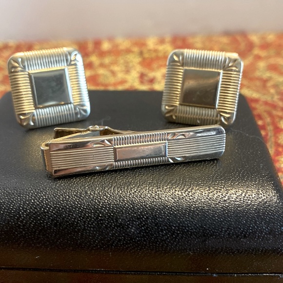 Boutons De Manchette Anson Vintage - Finition Silver Tone Avec Rayure Noire - Occasion